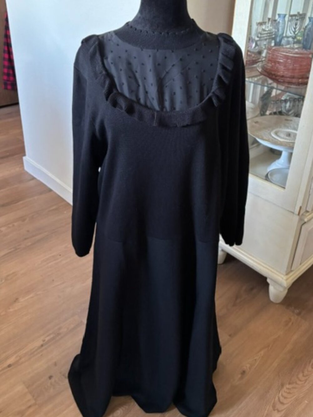 Draper James Black 3/4 Sleeve Knit Sweater Dress Semi Sheer Panel NWT 2X